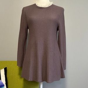 Ann Taylor Grey Ribbed Knit Ruffle Collar Pullover Sweater Small